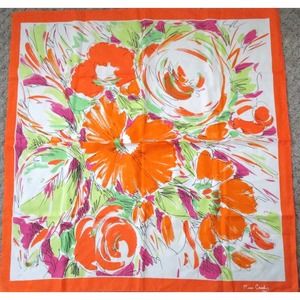 Pierre Cardin Paris Vintage Orange Floral Modern Print Scarf Lightweight 30 x 30